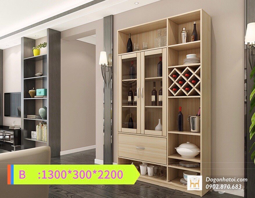 Kệ trang trí - tủ rượu - vách ngăn phòng khách và bếp TR609-C; (C2m2 x R1m7)