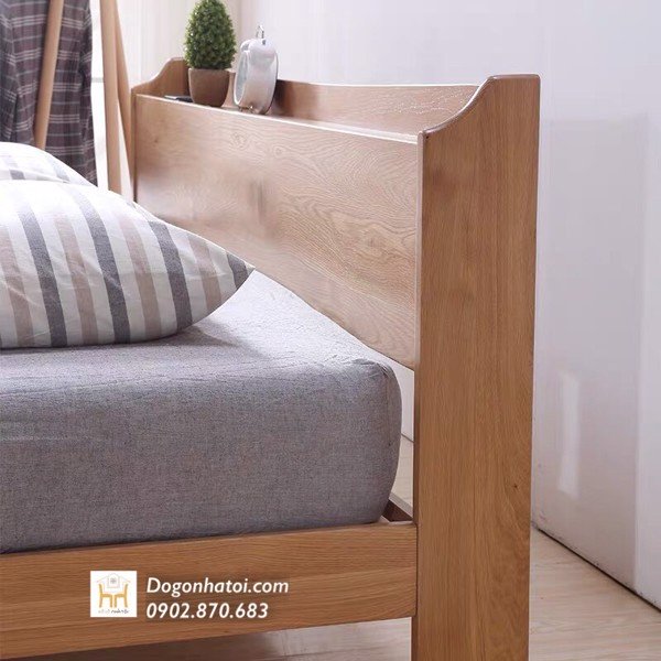 Giường ngủ gỗ sồi đẹp có ngăn kéo kiểu hiện đại 1m6, 1m8 - GN627