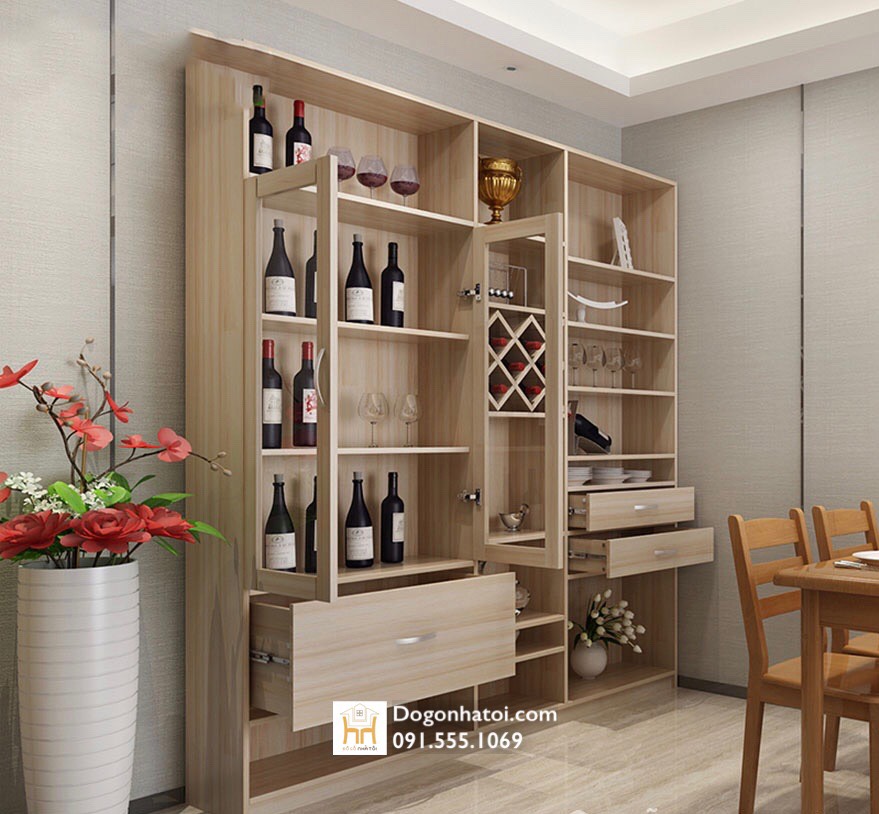 Kệ trang trí - tủ rượu - vách ngăn phòng khách và bếp TR609-C; (C2m2 x R1m7)